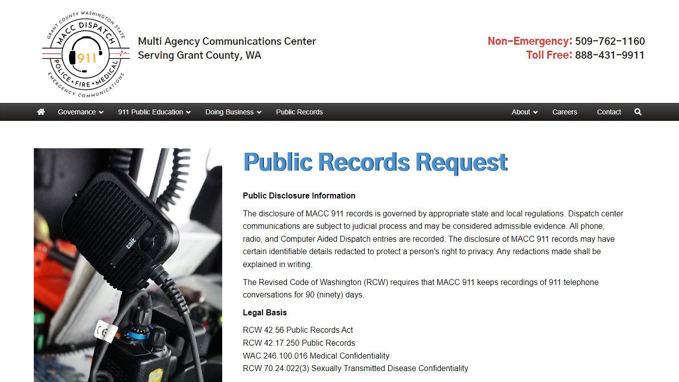 Public Records are Available by Written Request Through MACC 911